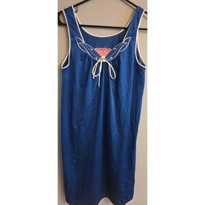 Womens Vintage Lorraine Blue Embroidered Sleeveless Nylon Nightgown S  MCM
